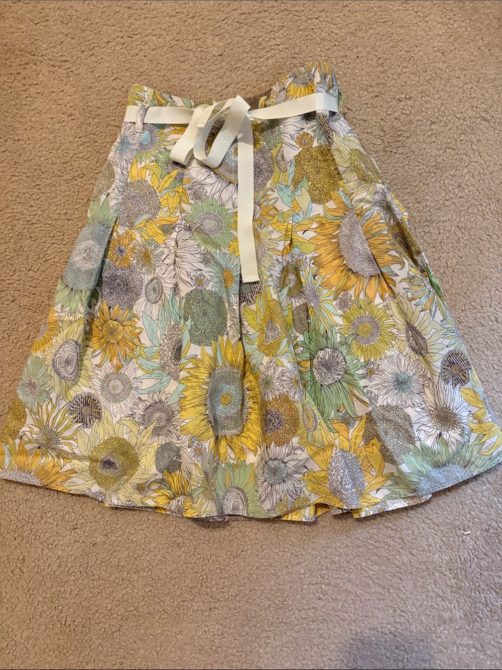 J. Crew Sunflower Print A-Line Skirt in Yellow and Green